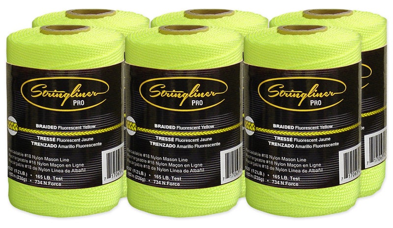 Stringliner Braided Mason Line Replacement Roll Contractor Pack 500' - Fluorescent Yellow (Pack of 6) - SL35465CPK - Image 1